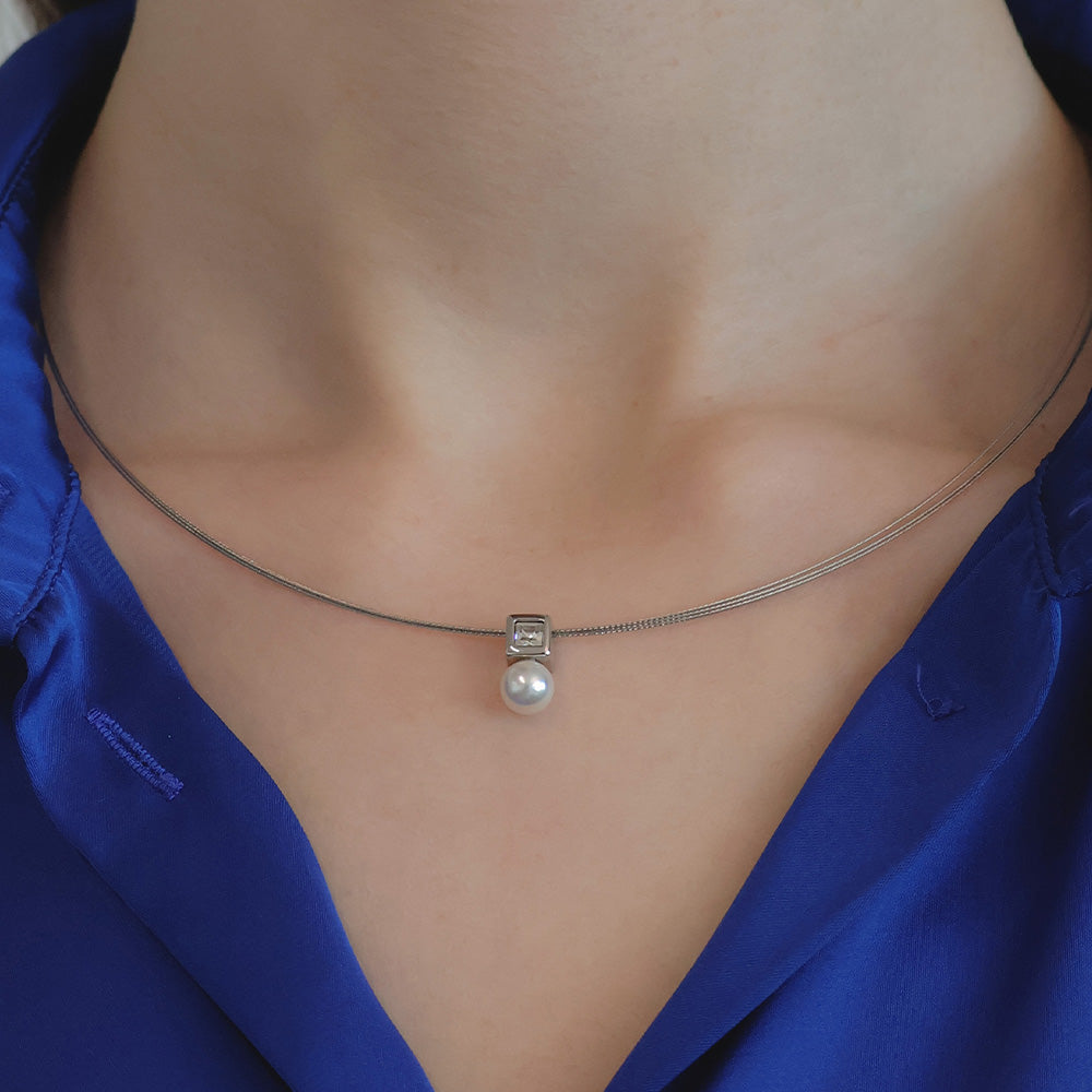 Square pearl collier - crystalpjewelry