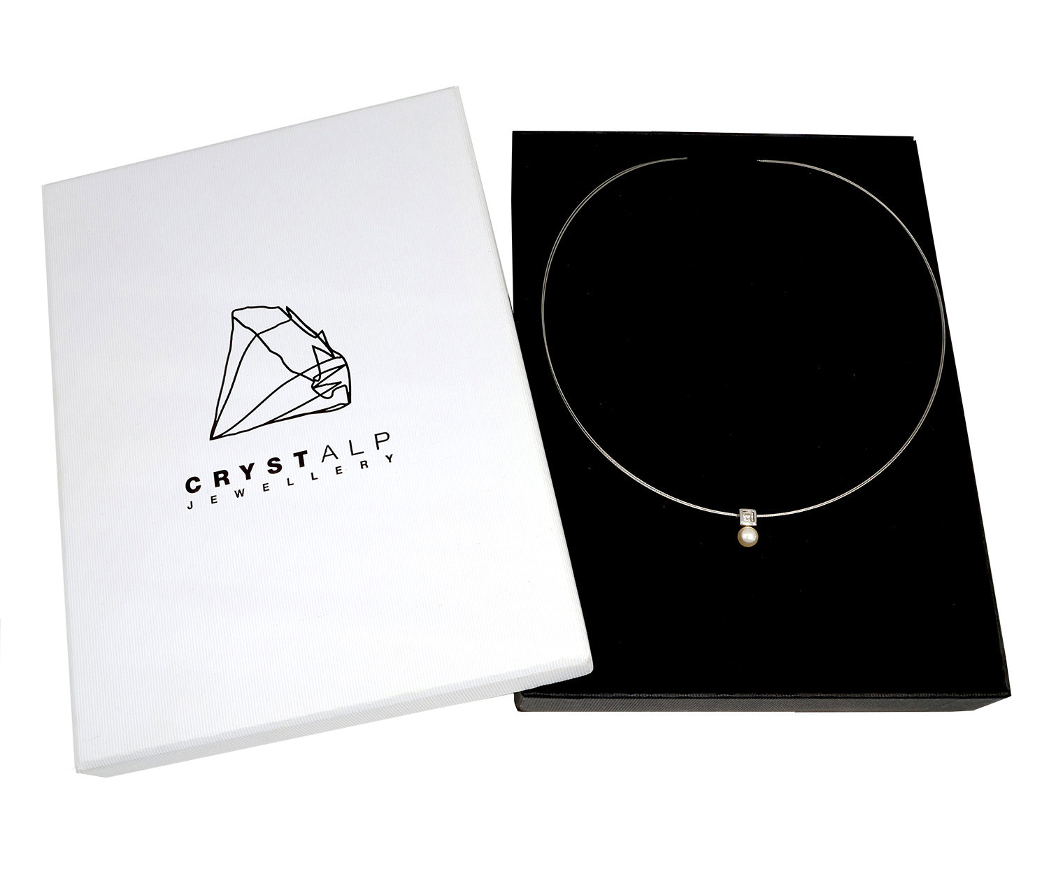 Square pearl collier in der Crystalp Schmuckverpackung