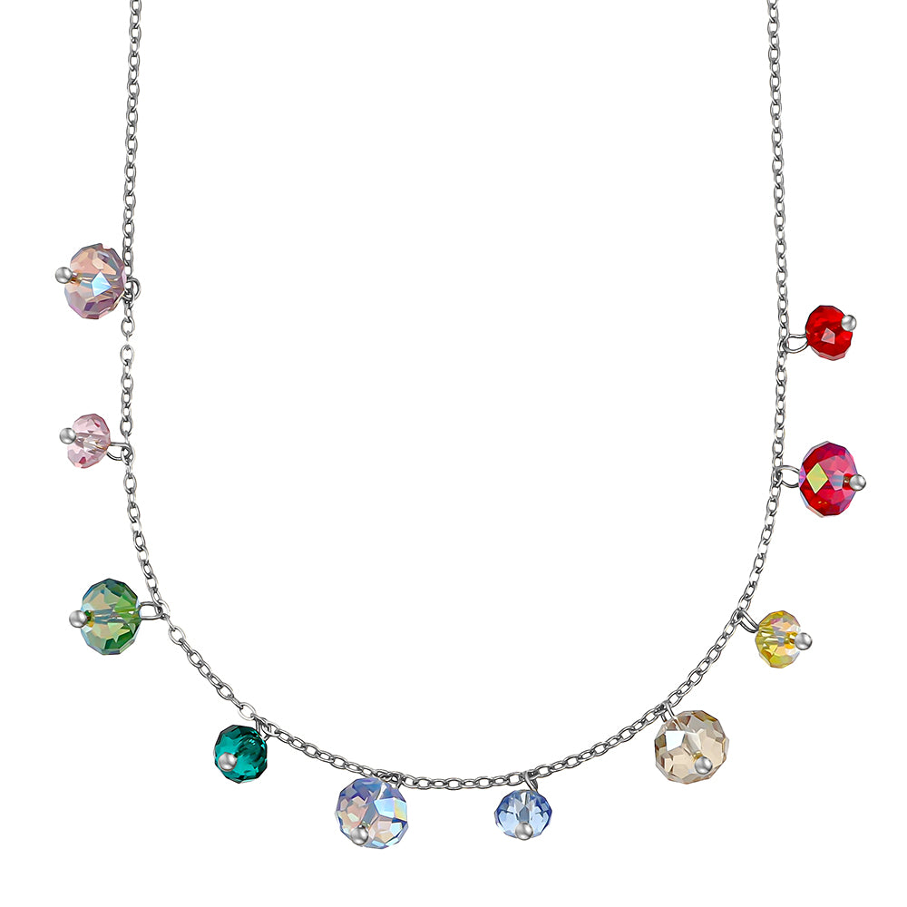 Edelstahl-Halskette mit bunten Kristallanhängern in Regenbogenfarben von Crystalp