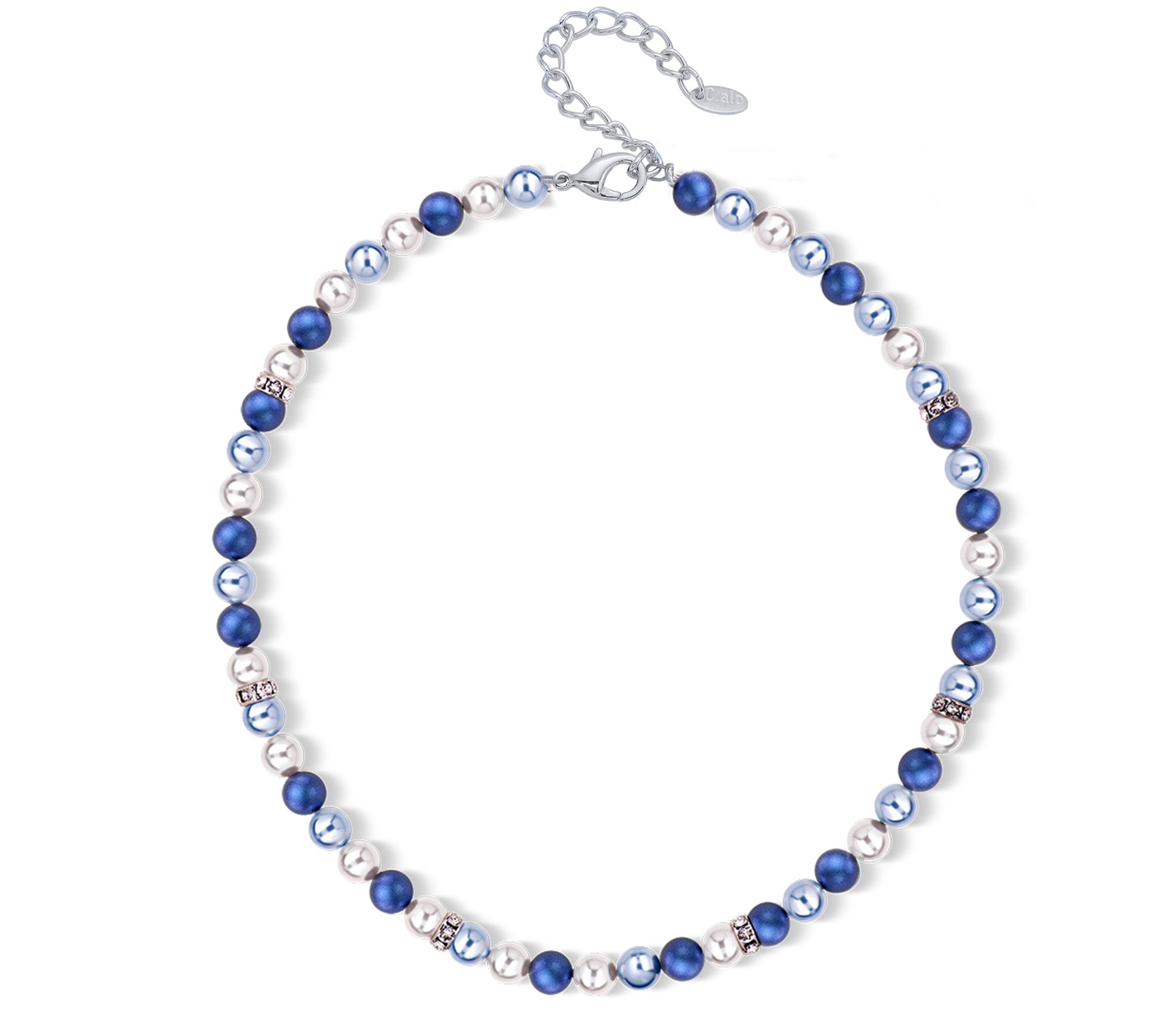 Perlenkette in Blau und Weiß mit funkelnden Kristall-Elementen von Crystalp