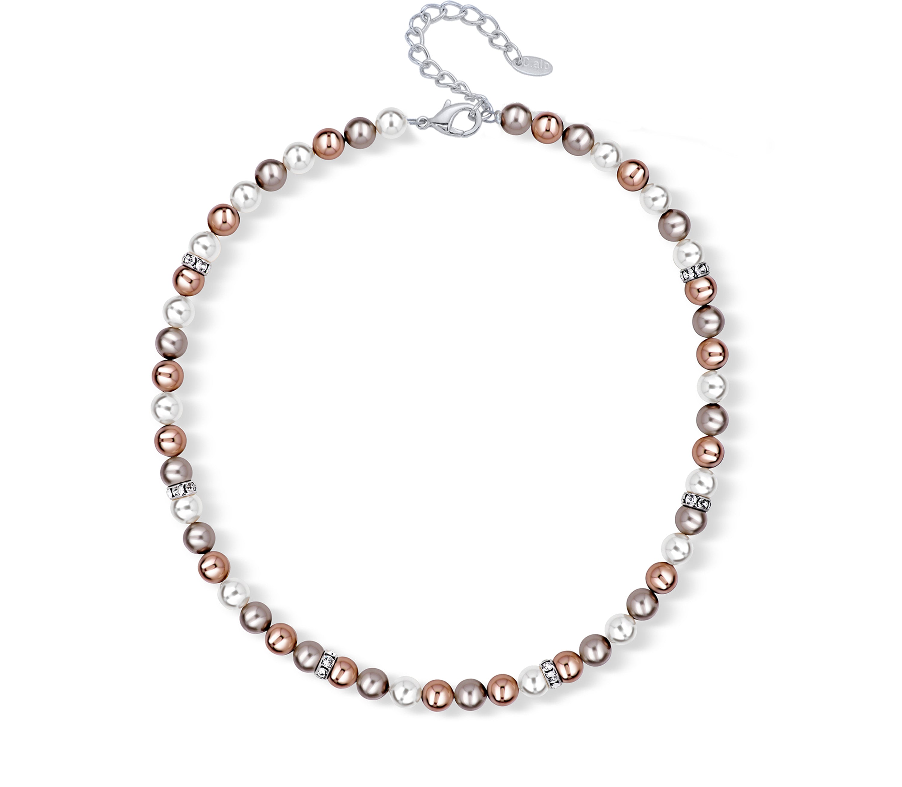 Perlenkette in Braun und Weiß mit funkelnden Kristall-Elementen von Crystalp