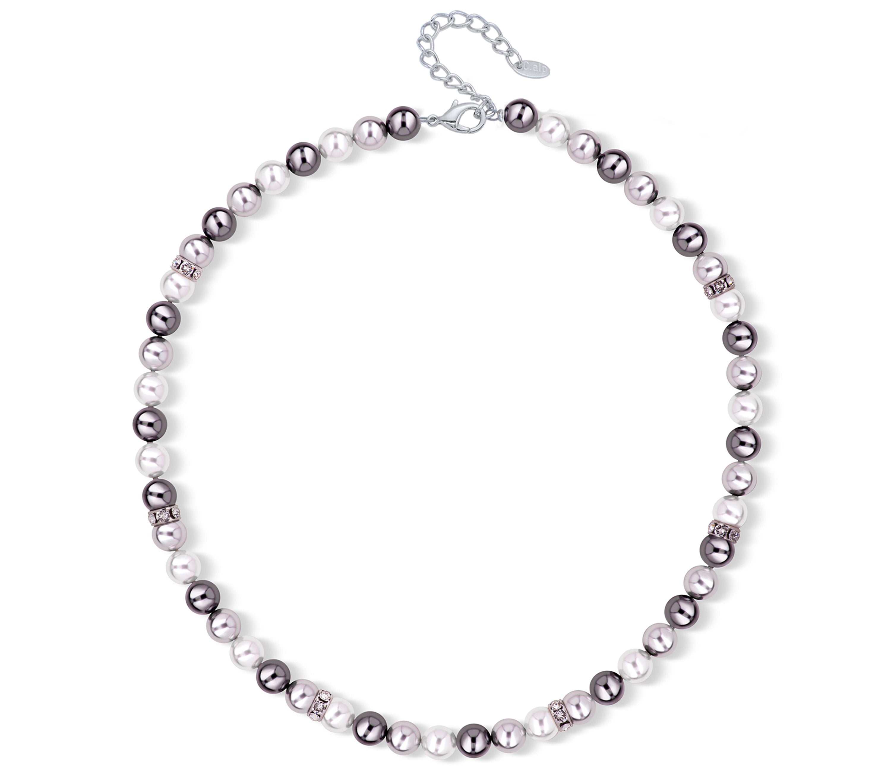 Perlenkette in Schwarz und Weiß mit funkelnden Kristall-Elementen von Crystalp