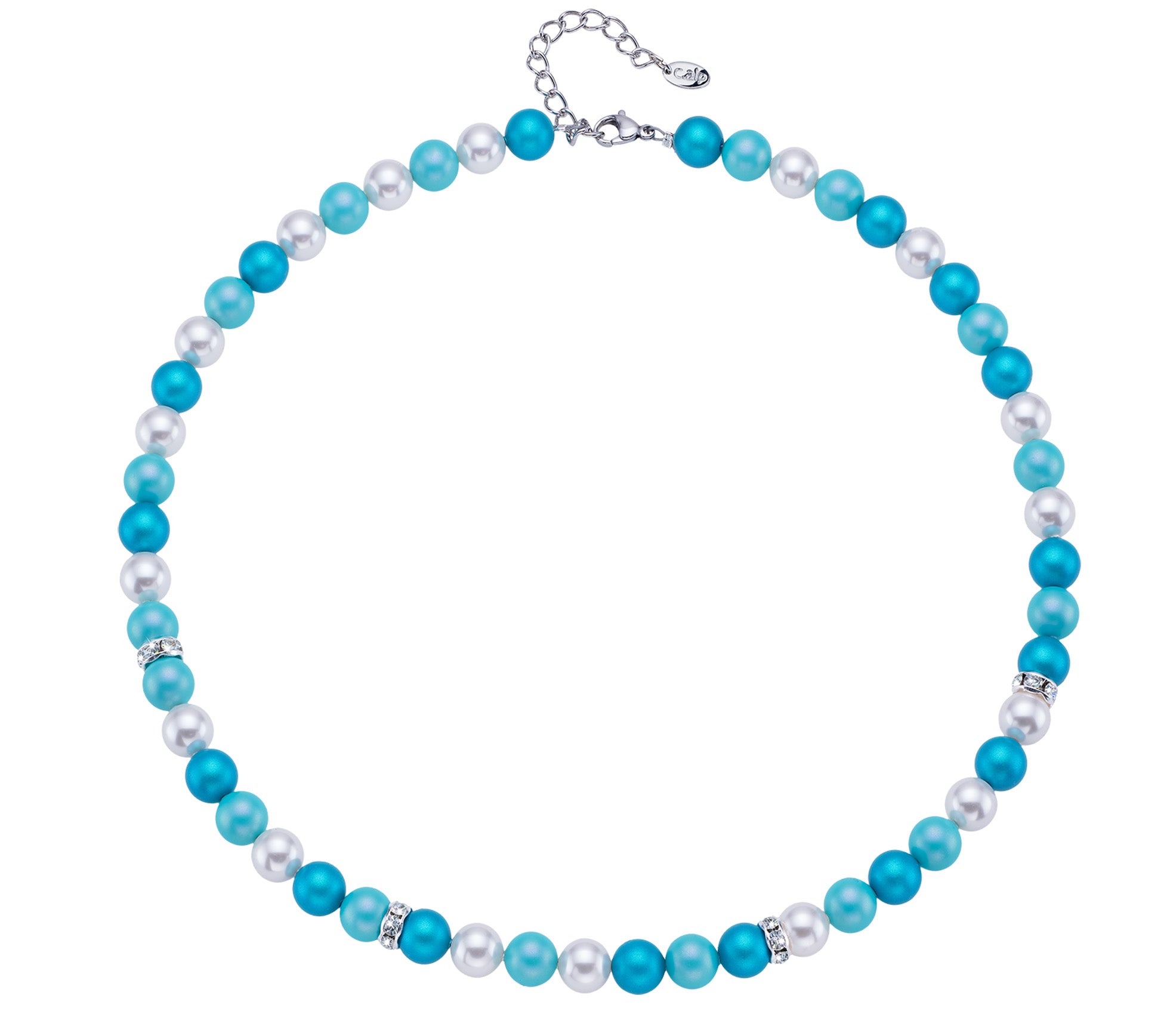 Perlenkette in Türkis und Weiß mit funkelnden Kristall-Elementen von Crystalp
