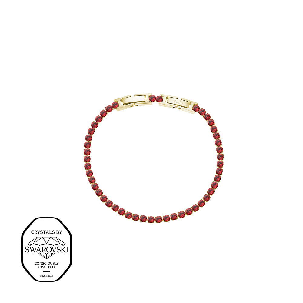 Elegantes Armband in Goldoptik, besetzt mit roten Swarovski® Kristallen, von Crystalp.