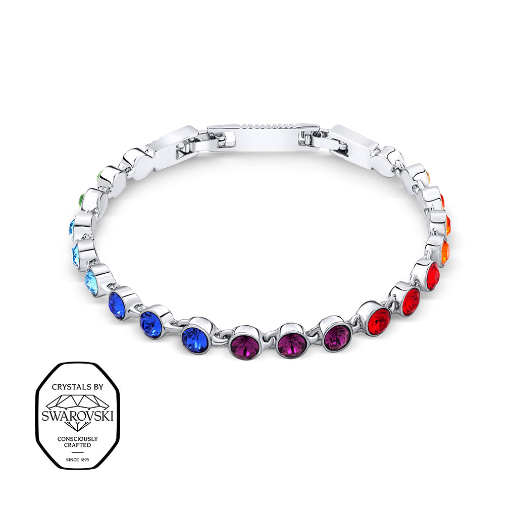 Edelstahlarmband mit Swarovski® Kristallen in Regenbogenfarben.