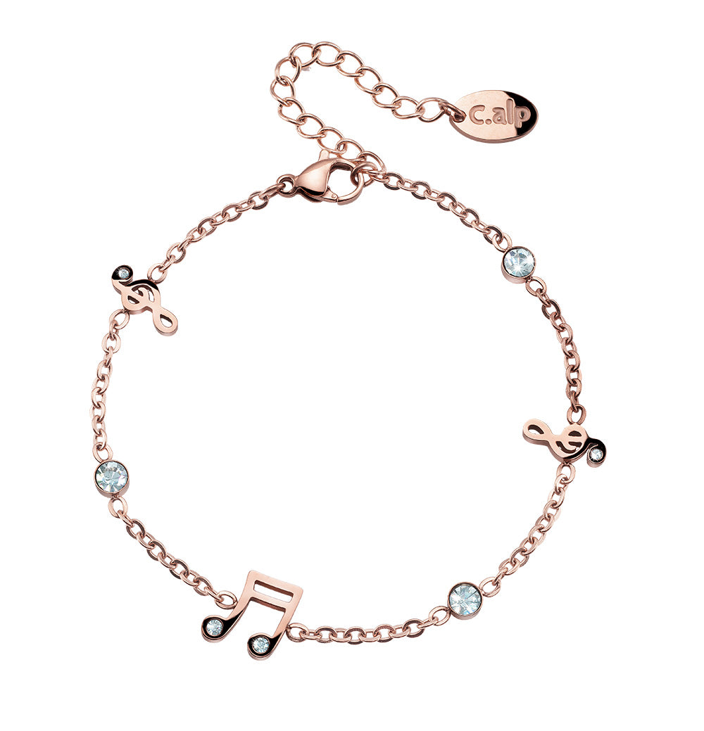 Rosévergoldetes Armband mit Musiknoten und funkelnden Kristallen von Crystalp
