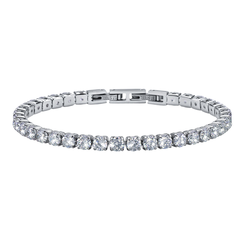 Silbernes Tennisarmband mit klaren Kristallen im klassischen Design von Crystalp