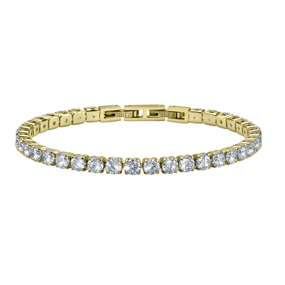 Vergoldetes Tennisarmband mit klaren Kristallen im luxuriösen Design von Crystalp