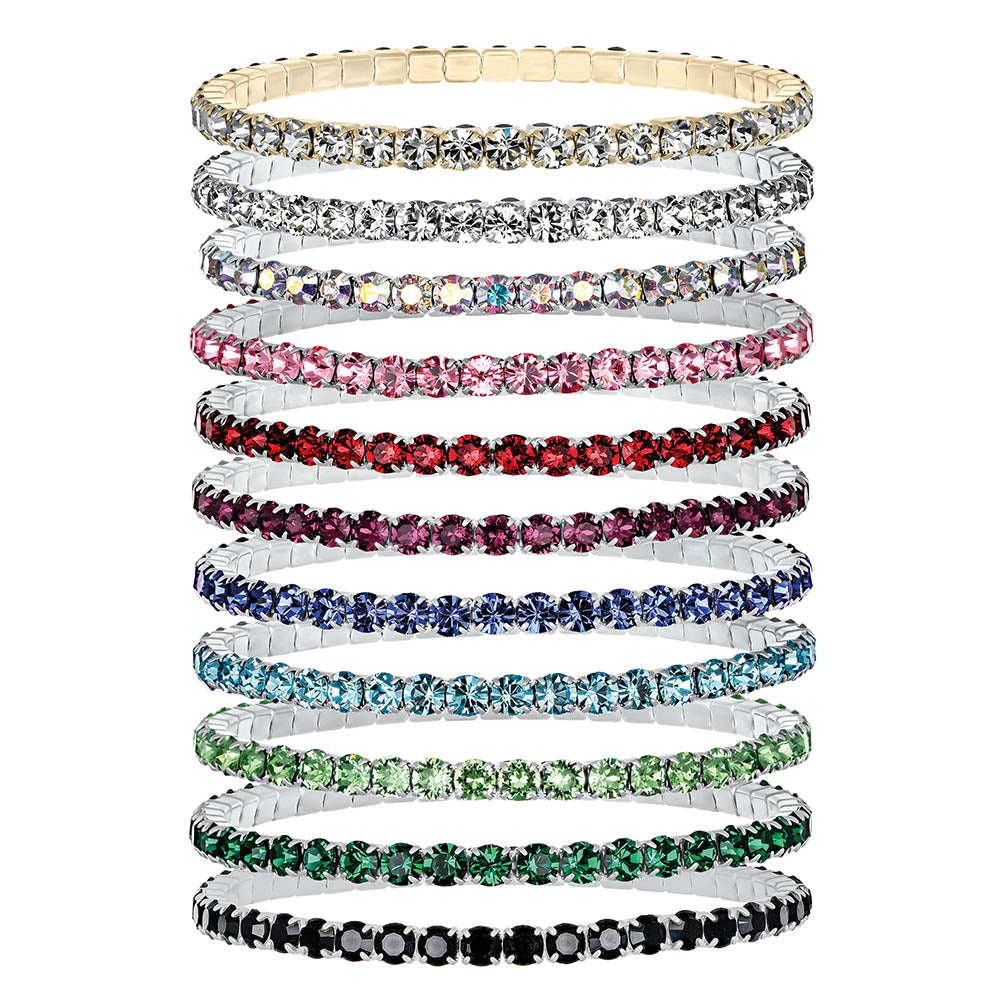 Aura elastic bracelets in allen Farben übereinander präsentiert