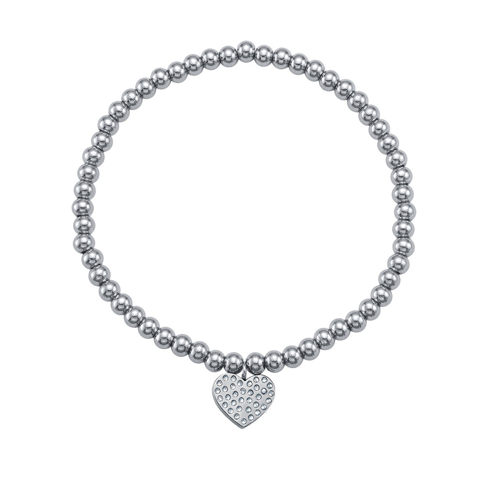 Silberfarbenes Perlenarmband mit Kristall-Herzanhänger von Crystalp