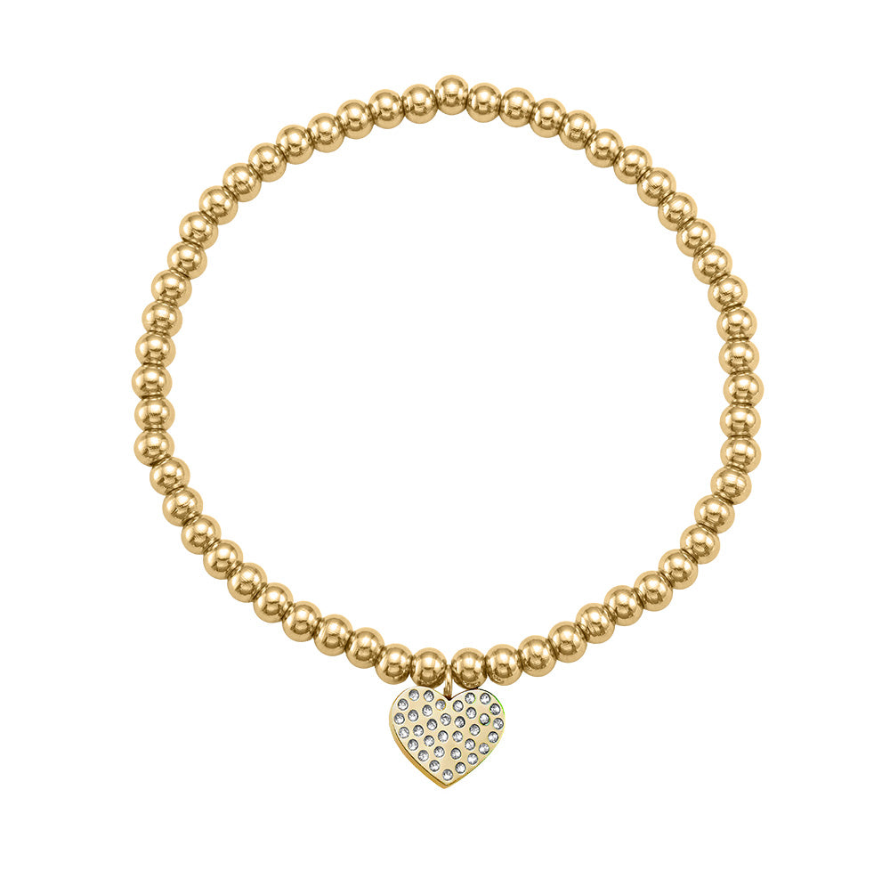Goldfarbenes Perlenarmband mit Kristall-Herzanhänger von Crystalp