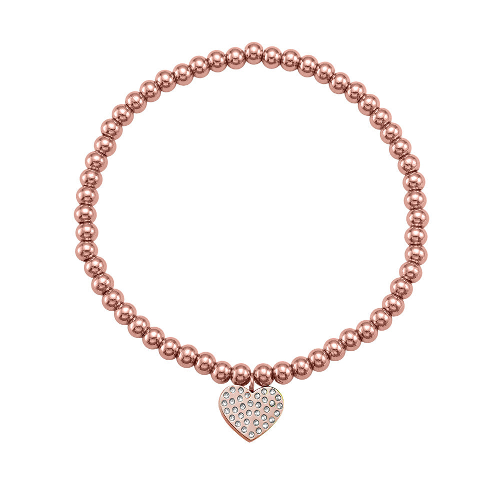 Roségoldenes Perlenarmband mit Kristall-Herzanhänger von Crystalp