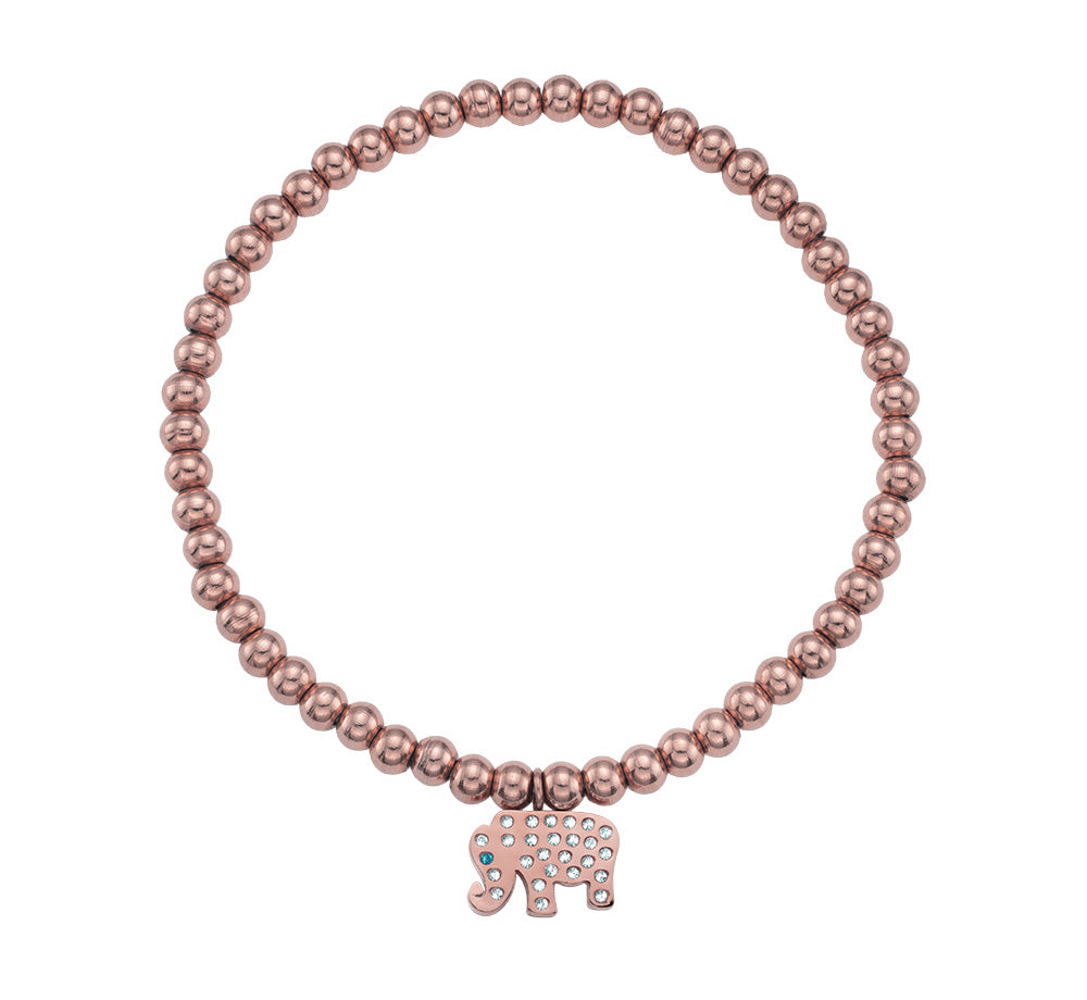 Roségoldenes Perlenarmband mit Kristall-Elefanten-Anhänger vo Crystalp