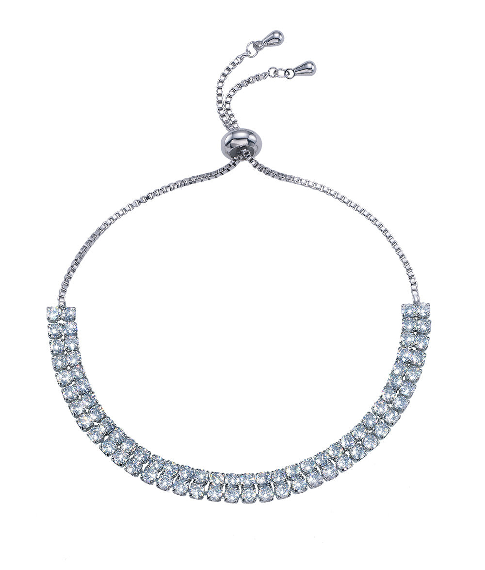 Verstellbares Silberarmband mit zwei Reihen klarer Kristalle – funkelnder hochwertiger Modeschmuck von Crystalp