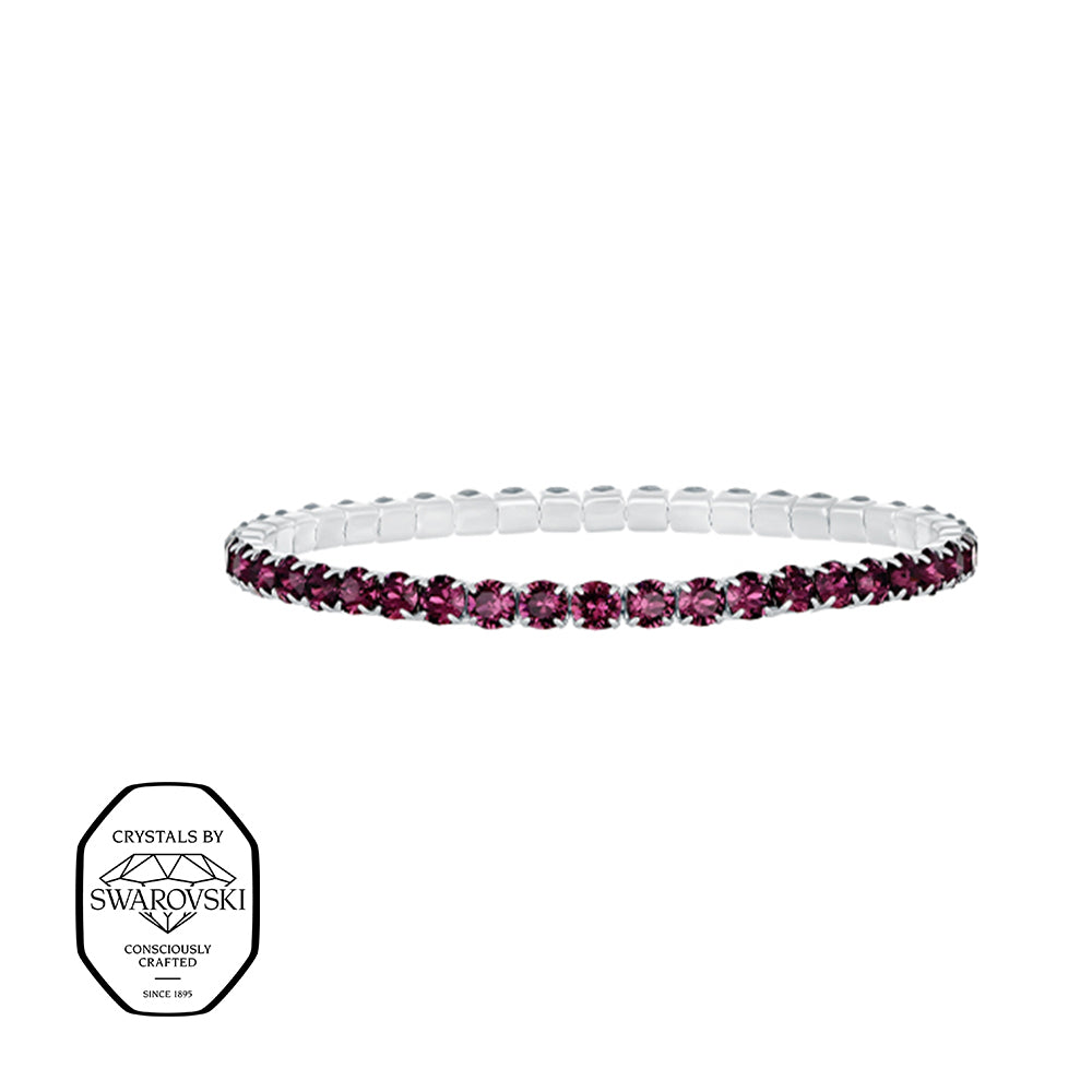 Crystalp Aura Elastic Bracelet aus Edelstahl in Silber, elastisches Armband mit Violetten Swarovski® Kristallen verziert