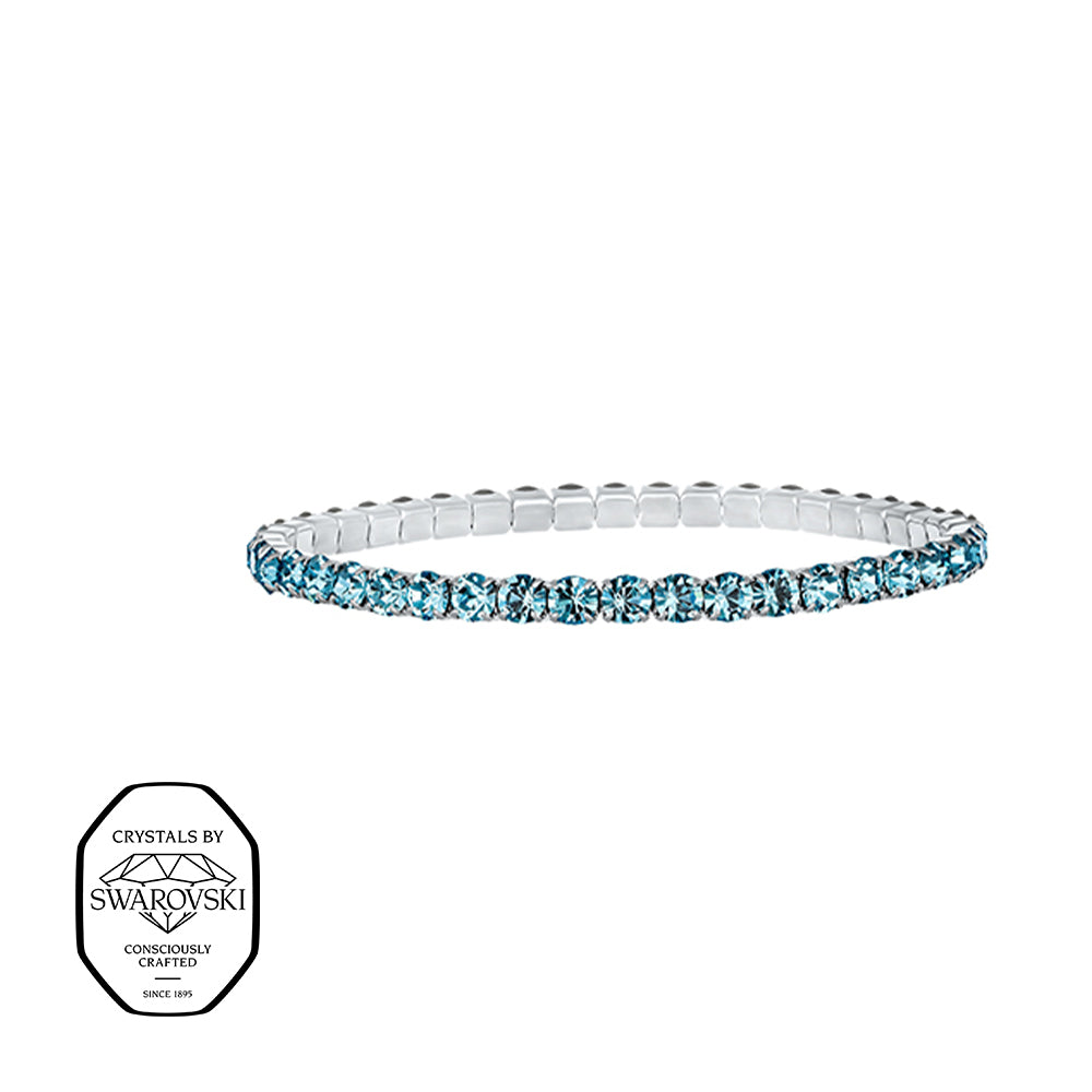 Crystalp Aura Elastic Bracelet aus Edelstahl in Silber, elastisches Armband mit Hellblauen Swarovski® Kristallen verziert