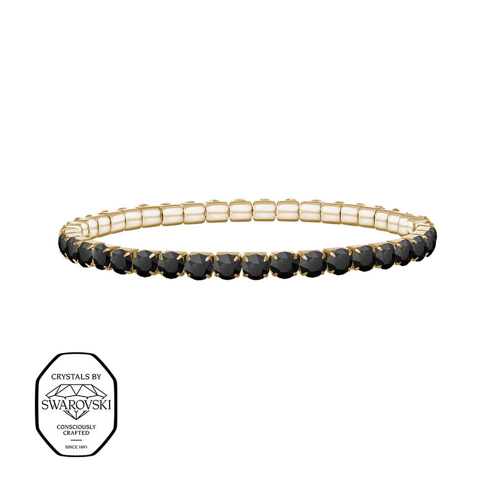 Crystalp Aura Elastic Bracelet aus Edelstahl in Gold, elastisches Armband mit schwarzen Swarovski® Kristallen verziert
