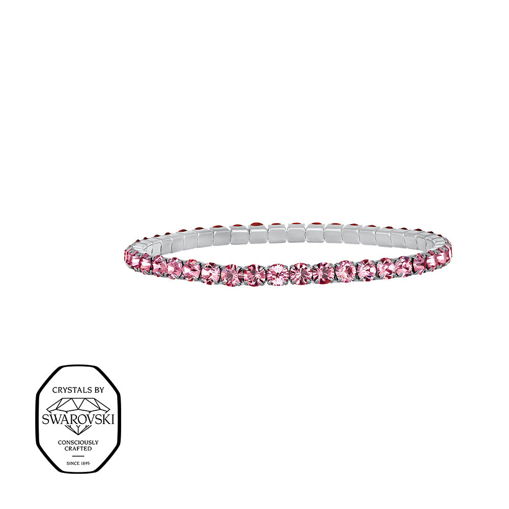 Elegantes Stretcharmband mit rosa Swarovski® Kristallen in silberfarbener Fassung – feminin und modern.