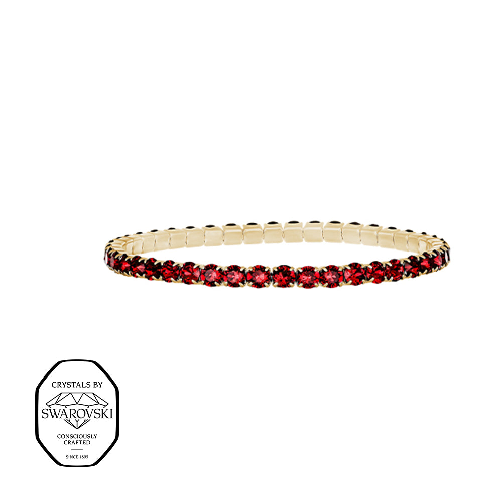 Crystalp Aura Elastic Bracelet aus Edelstahl in Gold, elastisches Armband mit roten Swarovski® Kristallen verziert