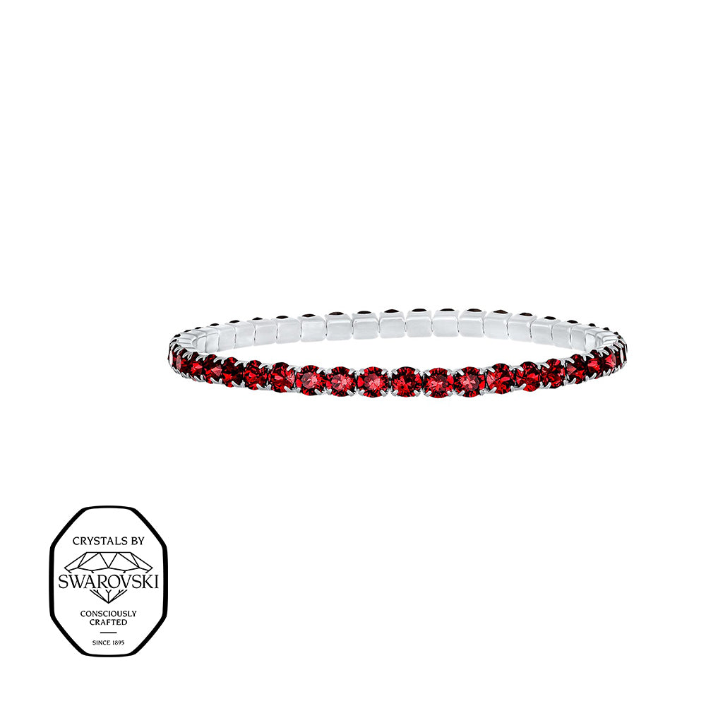 Elegantes Stretcharmband mit roten Swarovski® Kristallen in silberfarbener Fassung – stilvolles Accessoire für einen edlen Look.