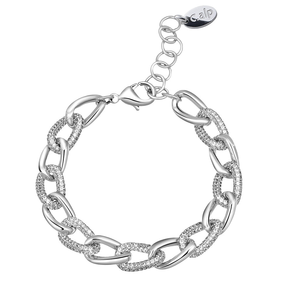 Silbernes Gliederarmband mit funkelnden Kristallen, Marke Crystalp