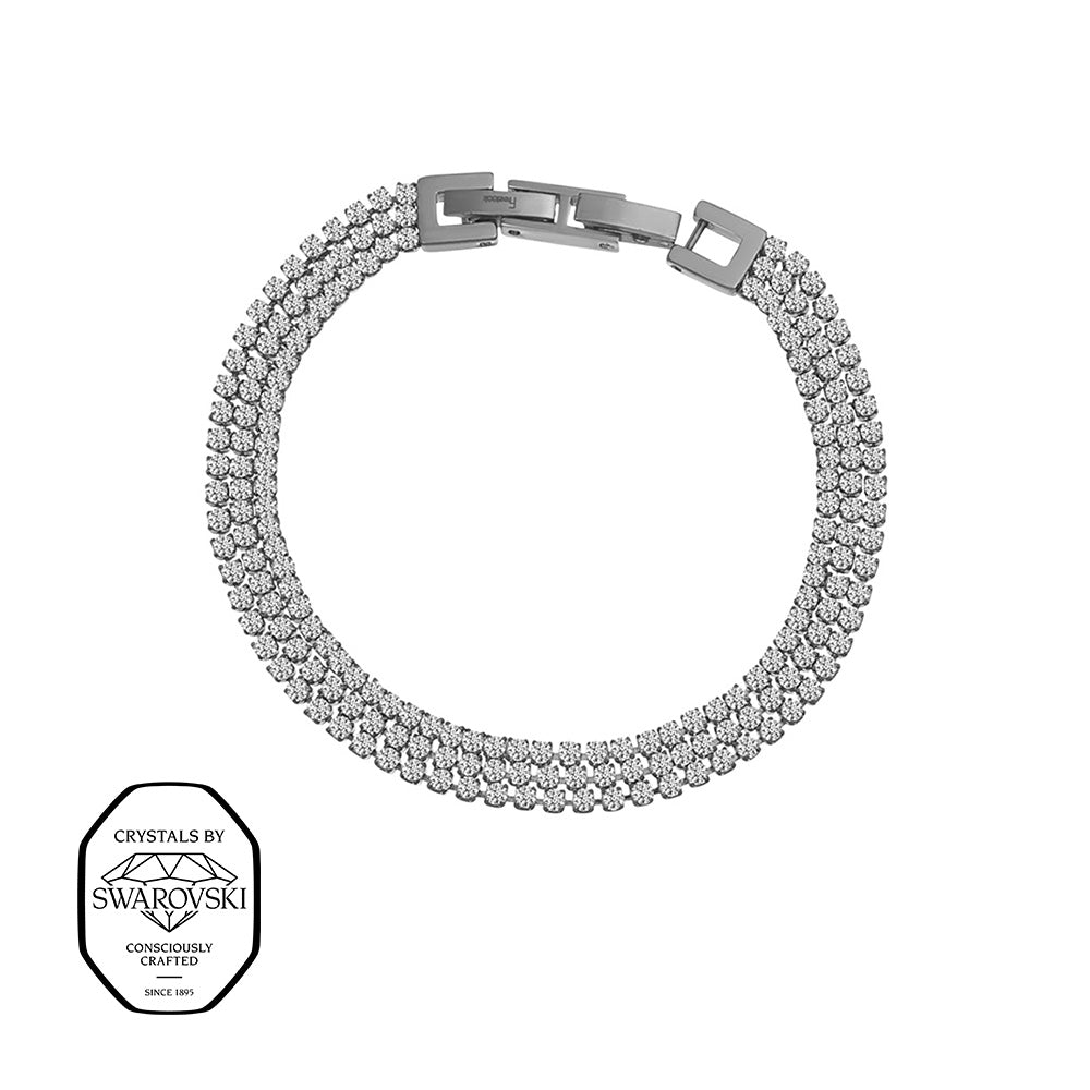 Crystalp Soirée Bracelet aus Edelstahl in Silber, doppelreihiges Armband mit Swarovski® Kristallen verziert