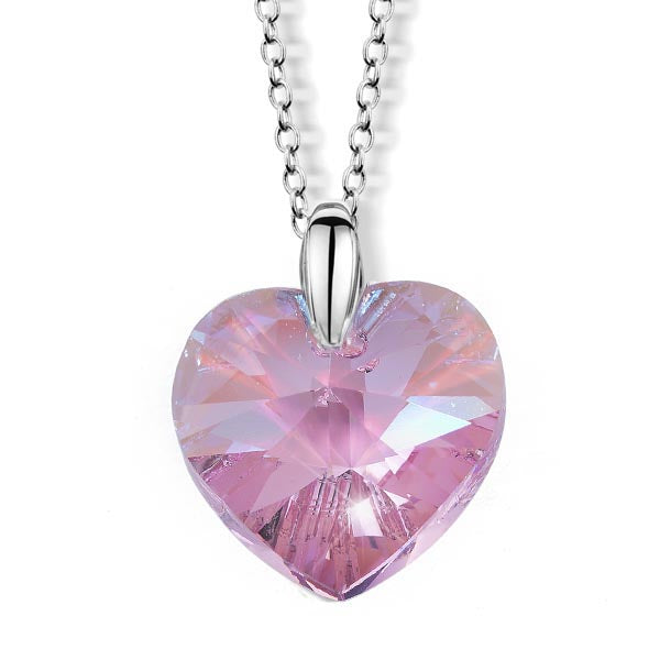 Silberfarbene Halskette mit funkelndem, rosa Herzanhänger von Crystalp