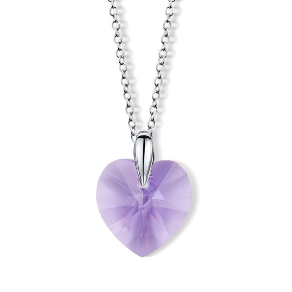 Silberfarbene Halskette mit funkelndem, violettem Herzanhänger von Crystalp