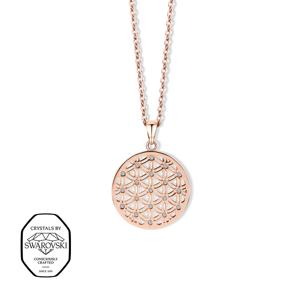 Blume des Lebens Kette roségold mit Swarovski® Kristallen.
