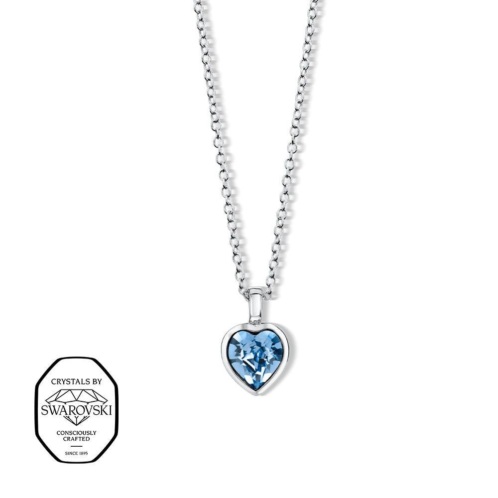 Silberfarbene Halskette mit herzförmigem, aquablauem Swarovski® Kristallanhänger