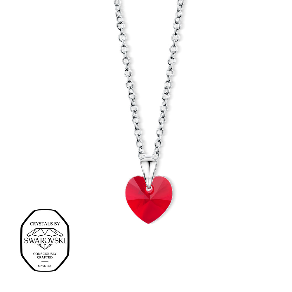 Silberfarbene Halskette mit herzförmigem Swarovski® Kristall in leuchtendem Rot.