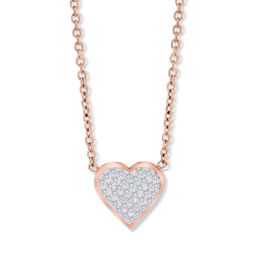 Roségoldene Halskette mit Herzanhänger, besetzt mit funkelnden  Kristallen
