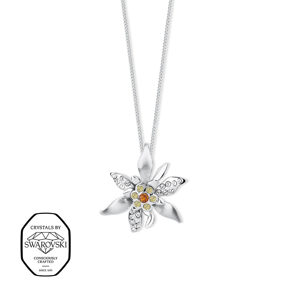 Edelweiß-Halskette mit Swarovski® Kristallen – Silberfarben