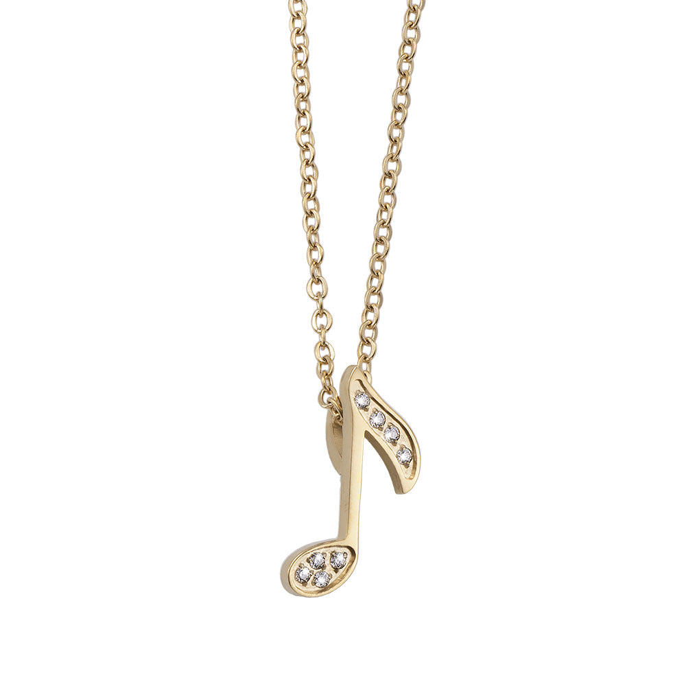 Goldfarbene Halskette mit Notensymbol-Anhänger und funkelnden Ziersteinen von Crystalp