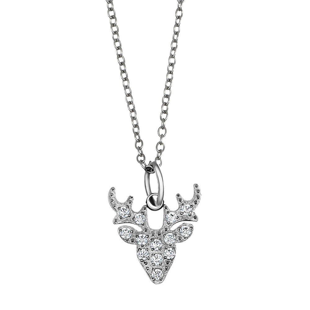 Silberfarbene Damen-Halskette mit funkelndem Hirsch-Anhänger aus Kristallen, eleganter Modeschmuck von Crystalp