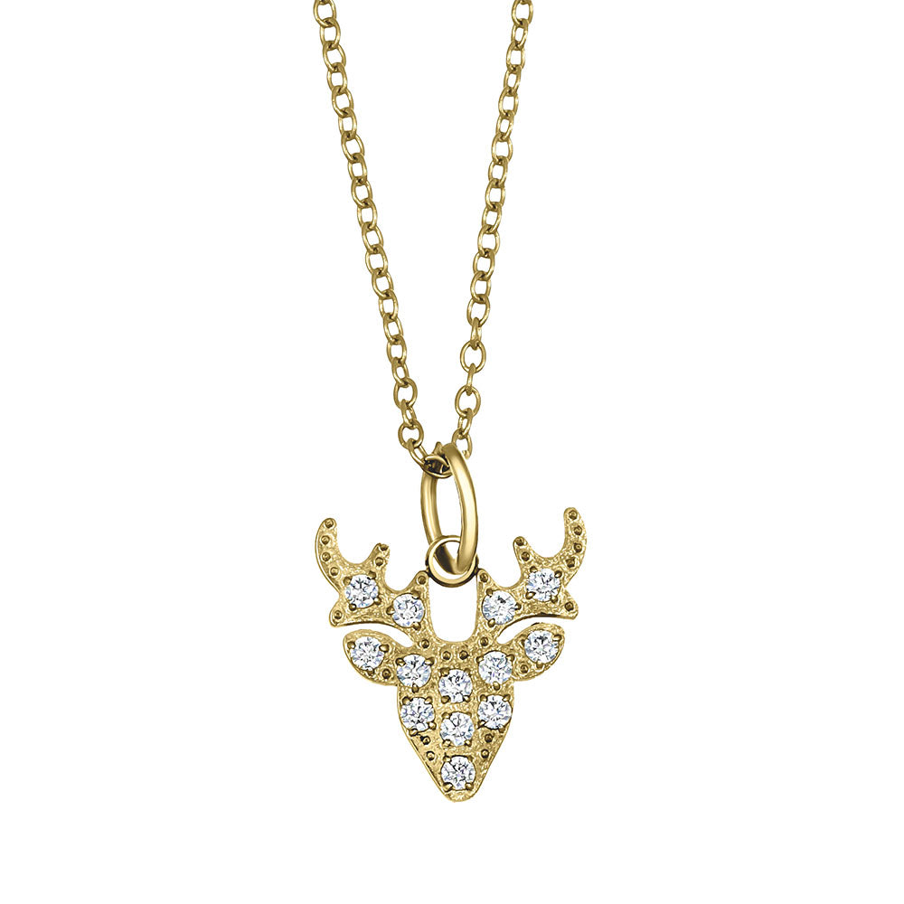 Vergoldete Damen-Halskette mit funkelndem Hirsch-Anhänger aus Kristallen, eleganter Modeschmuck von Crystalp