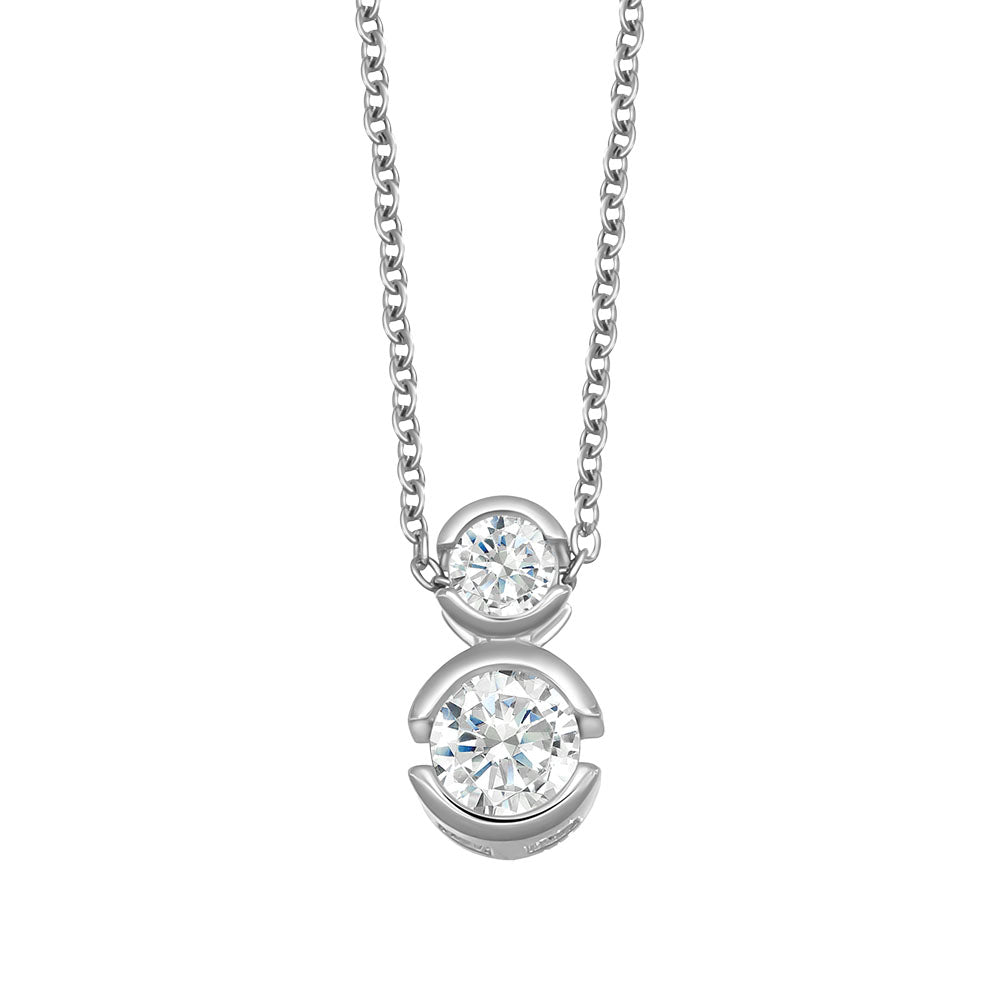 Silberfarbene Halskette mit zwei klaren Kristallen, Schmuck von Crystalp