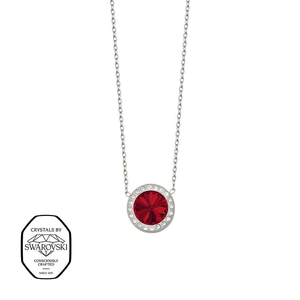 Silberfarbene Damen-Halskette mit rundem roten Anhänger und Kristallen, eleganter Modeschmuck mit Kristallen von Swarovski®