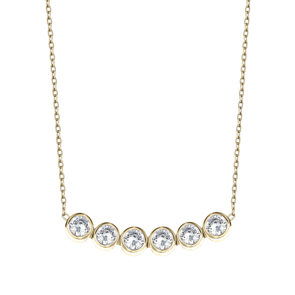 Vergoldete Damen-Halskette mit sechs klaren runden Kristallen, eleganter Modeschmuck von Crystalp