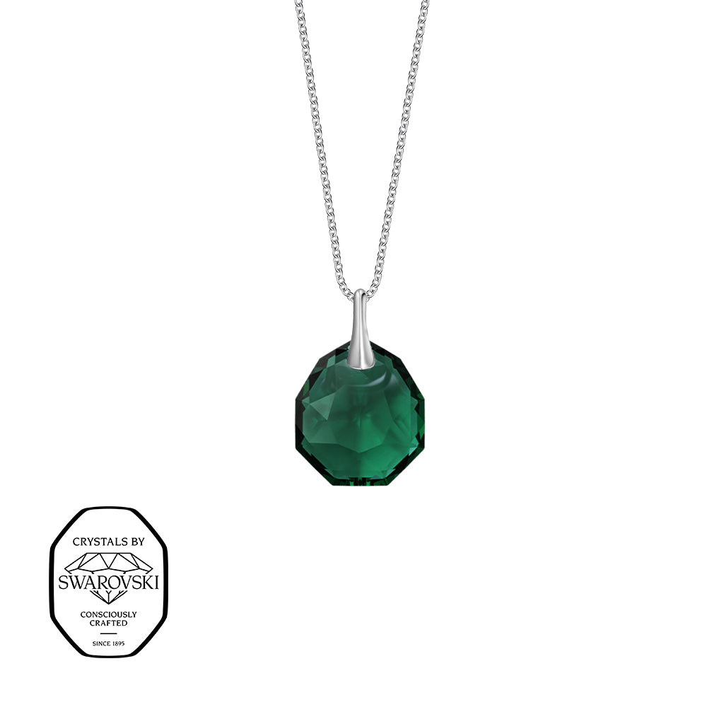 Crystalp Majestic Pendant in Silber, Anhänger mit grünem facettierten Stein und Swarovski® Kristallen verzier