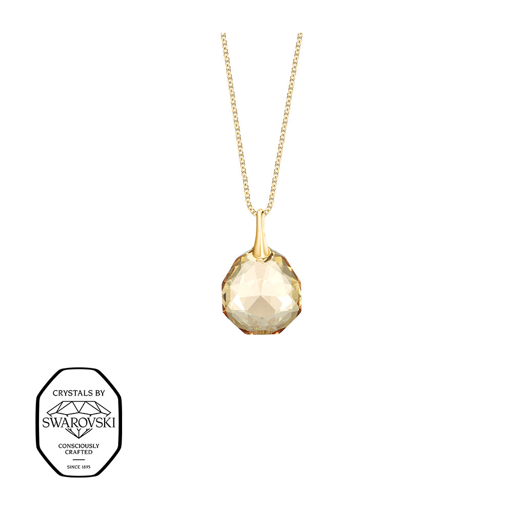 Crystalp Majestic Pendant in Gold, Anhänger mit champagnerfarbenem facettierten Stein und Swarovski® Kristallen verziert