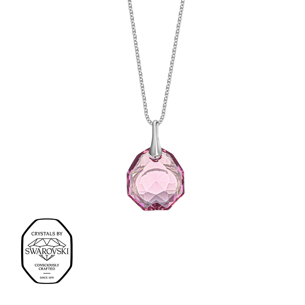 Silberne Halskette mit facettiertem, achteckigem, rosafarbenem Swarovski-Kristallanhänger von Crystalp