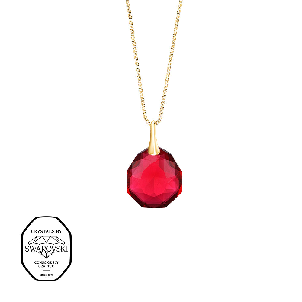 Crystalp Majestic Pendant in Gold, Anhänger mit rotem facettierten Stein und Swarovski® Kristallen verziert