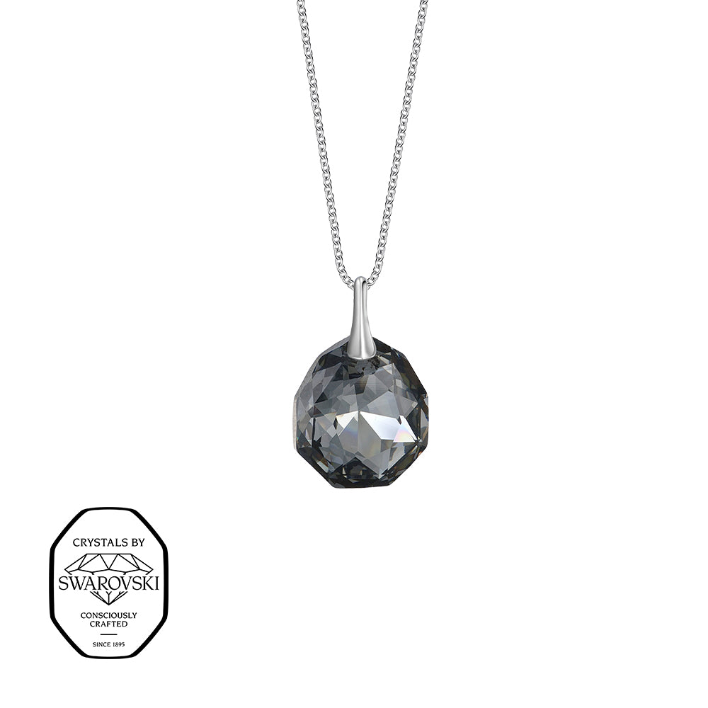 Crystalp Majestic Pendant in Silber, Anhänger mit grauem facettierten Stein und Swarovski® Kristallen verziert