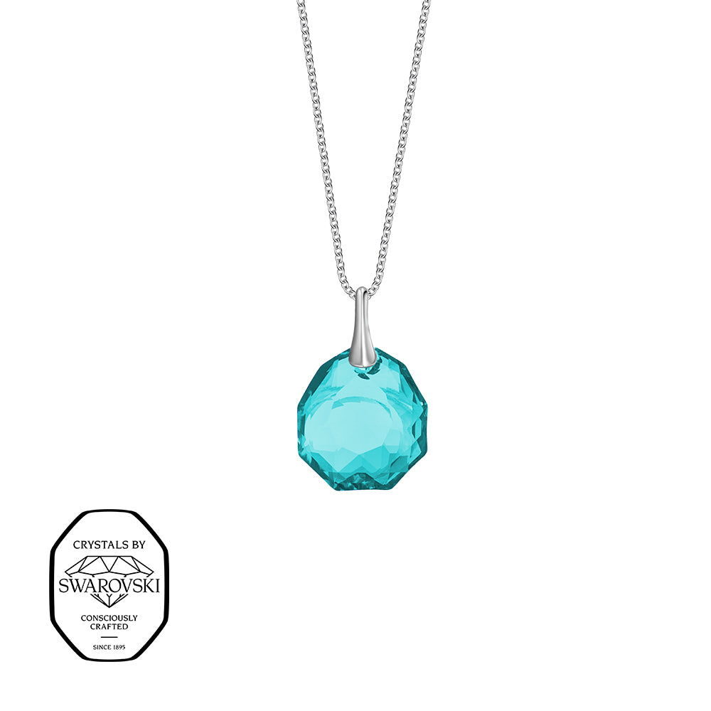 Silberne Halskette mit facettiertem, achteckigem, türkisfarbenem Swarovski-Kristallanhänger von Crystalp