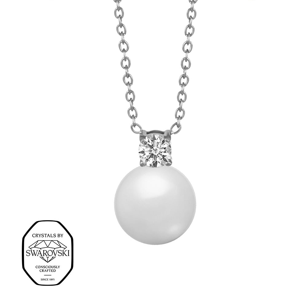 Crystalp Lune Blanche Pearl Pendant aus Edelstahl in Silber mit Perle und Swarovski® Kristallen verziert