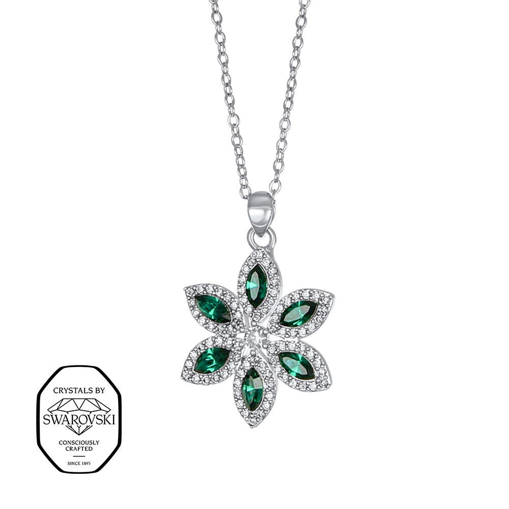 Crystalp Esprit de Noir Pendant aus Edelstahl in Silber, floraler Anhänger mit grünen Swarovski® Kristallen verziert