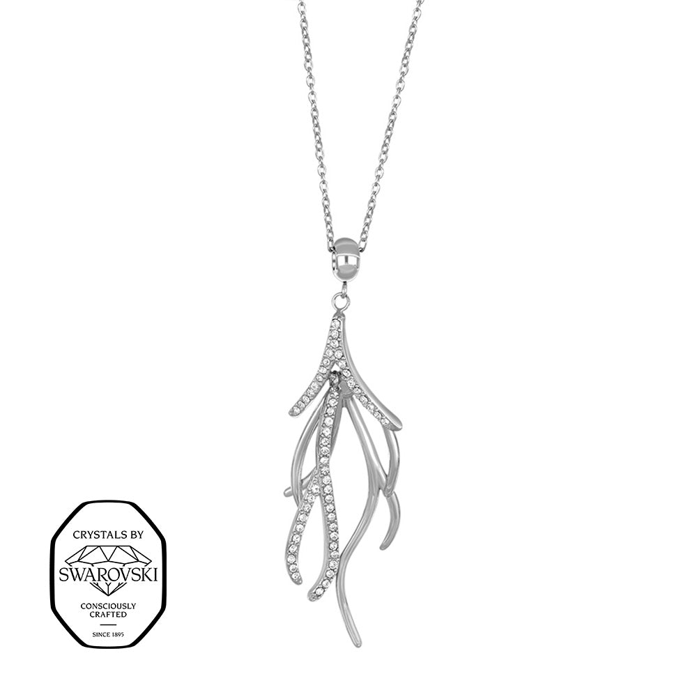 Crystalp Les Jardins Pendant aus Edelstahl in Silber, organisch inspiriertes Design mit Swarovski® Kristallen, erinnert an elegante Zweige