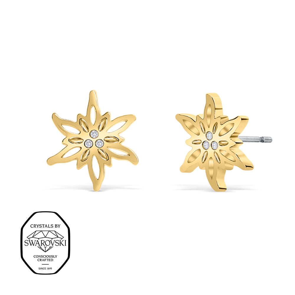 Edelweiß Ohrringe Gold filigran mit Swarovski® Kristallen