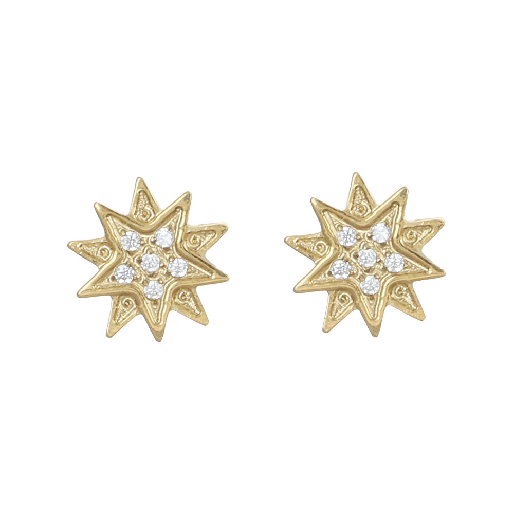 Goldene Stern-Ohrstecker mit funkelnden Kristallen.
